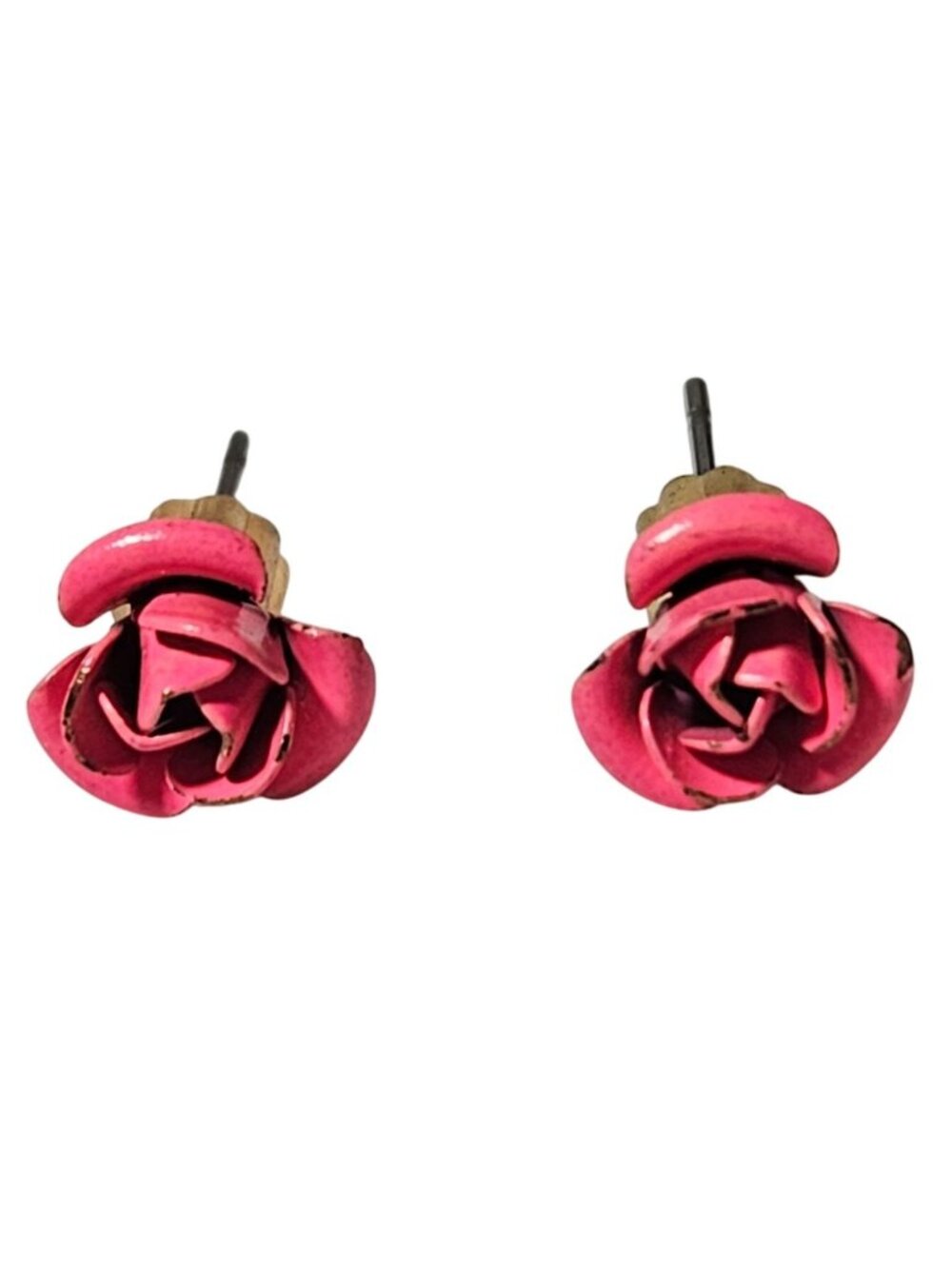 Retro Handcrafted Pink Rose Stud Earrings Floral 50s 60s Fashion Jewelry Women